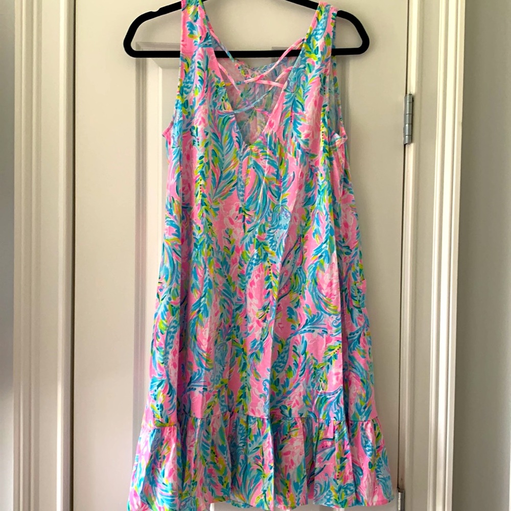 Lilly Pulitzer Kristen Flounce Dress W/Pockets Sz Medium Unicorn of the Sea - Picture 13 of 13
